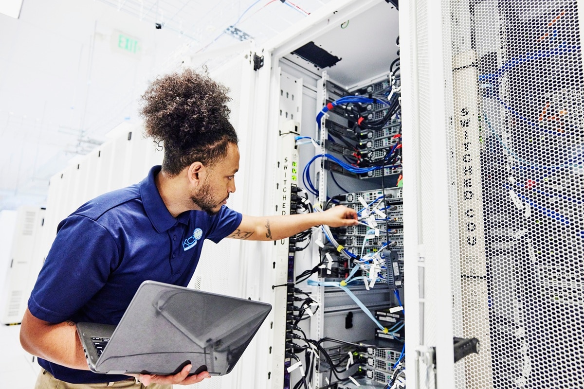 Man looking at server 