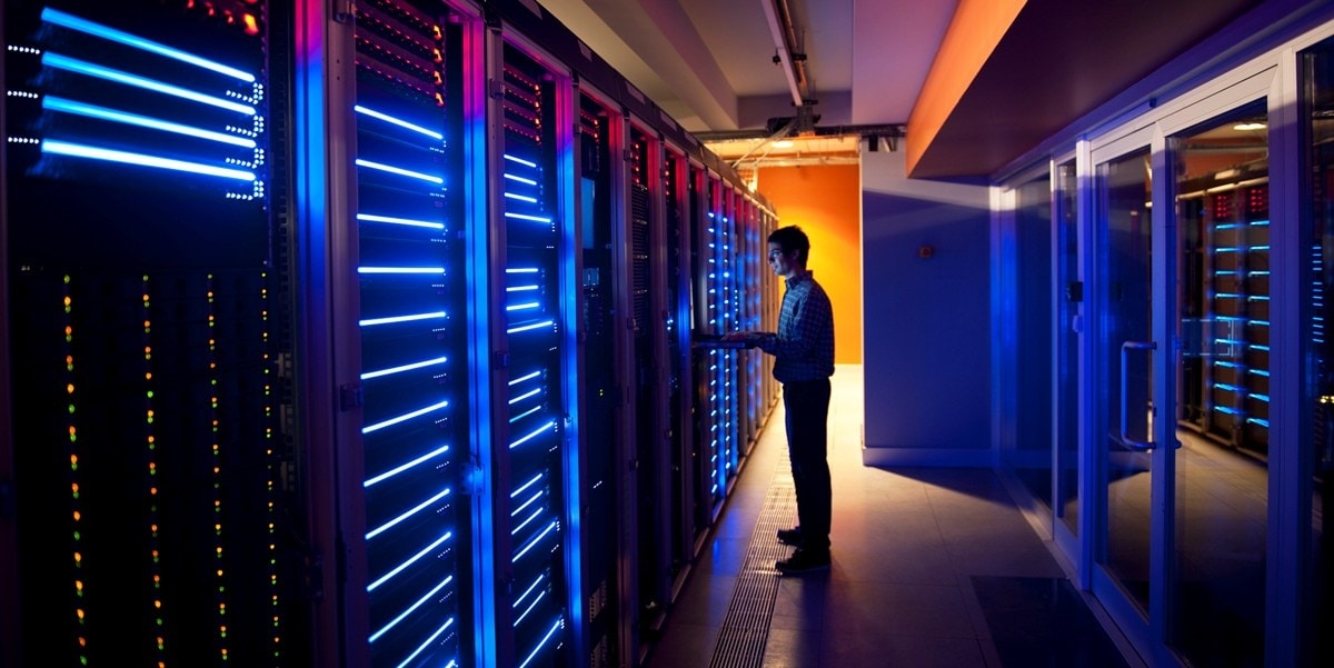 person standing in data center