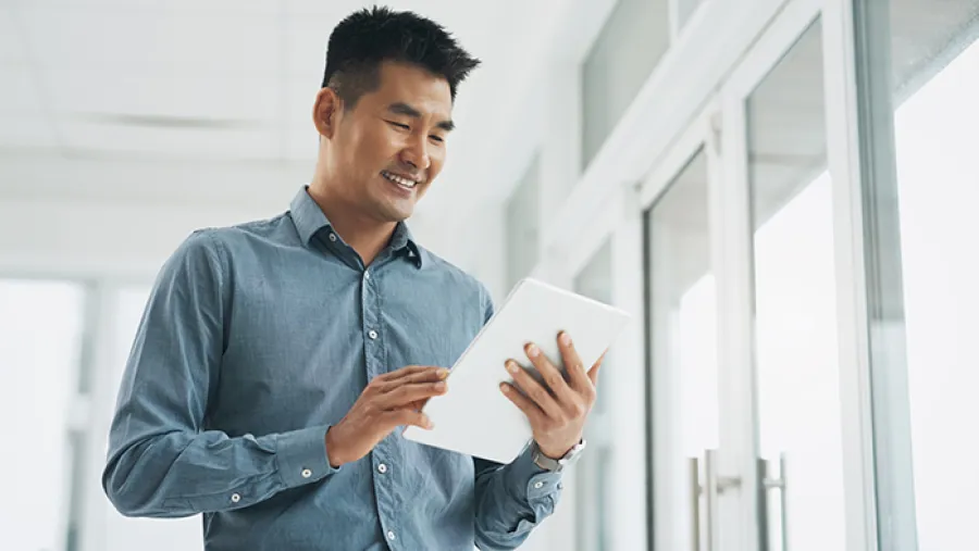 business professional using our self guided demo
